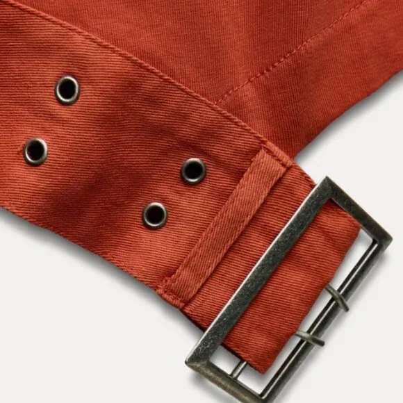 Zara Belted Crop Top L Burnt Orange Buckle Hem Long Sleeve Statement NWOT - Picture 6 of 11